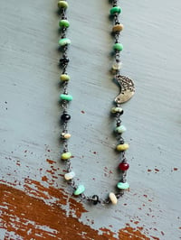 Image 8 of variscite ruby and boulder opal gemstone necklace with crescent moon charm