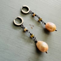 Image 6 of gorgeous baroque pearl and Australian boulder opal dangle earrings by peacesofindigo