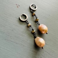 Image 7 of gorgeous baroque pearl and Australian boulder opal dangle earrings by peacesofindigo