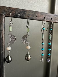 Image 9 of sterling silver crescent moon and tahitian pearl dangle earrings by peacesofindigo