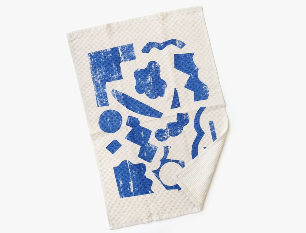 Image of BLUE SHAPES WAFFLE TEA TOWEL