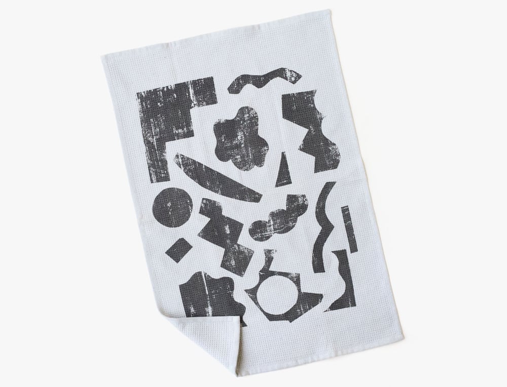 Image of BLACK SHAPES WAFFLE TEA TOWEL