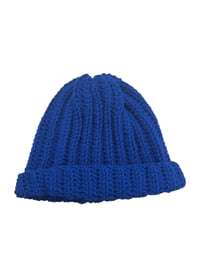 Image 2 of Standard Blue Ribbed Beanie Hat