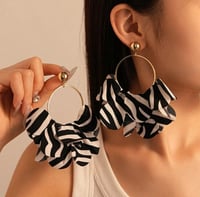 Black & White Striped Hoop Earrings 