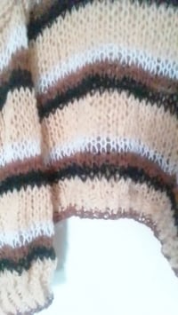 Image 4 of Women handknit oversize  striped color sweater (recycled mohair blend, apricote)