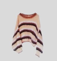 Image 1 of Women handknit oversize  striped color sweater (recycled mohair blend, apricote)