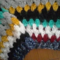 Image 2 of Women hand crochet oversize sweaters balaclava set (recycled mohair blend, coloful striped)