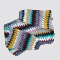 Image 3 of Women hand crochet oversize sweaters balaclava set (recycled mohair blend, coloful striped)