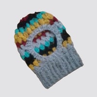 Image 4 of Women hand crochet oversize sweaters balaclava set (recycled mohair blend, coloful striped)