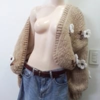 Image 1 of Women chunky handknit oversize cardigan (recycled mohair blend, wild flowers)