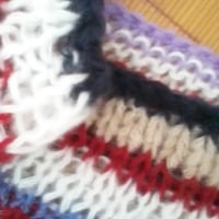 Image 2 of Women hanknit oversize sweater (striped, wine  red, recycled mohair)