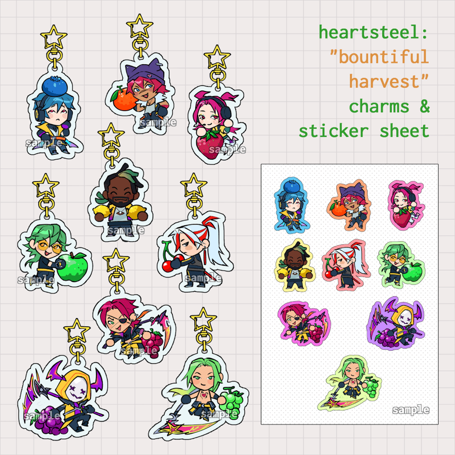 Image of [PREORDER] heartsteel - "bountiful harvest" charms & sticker sheet 