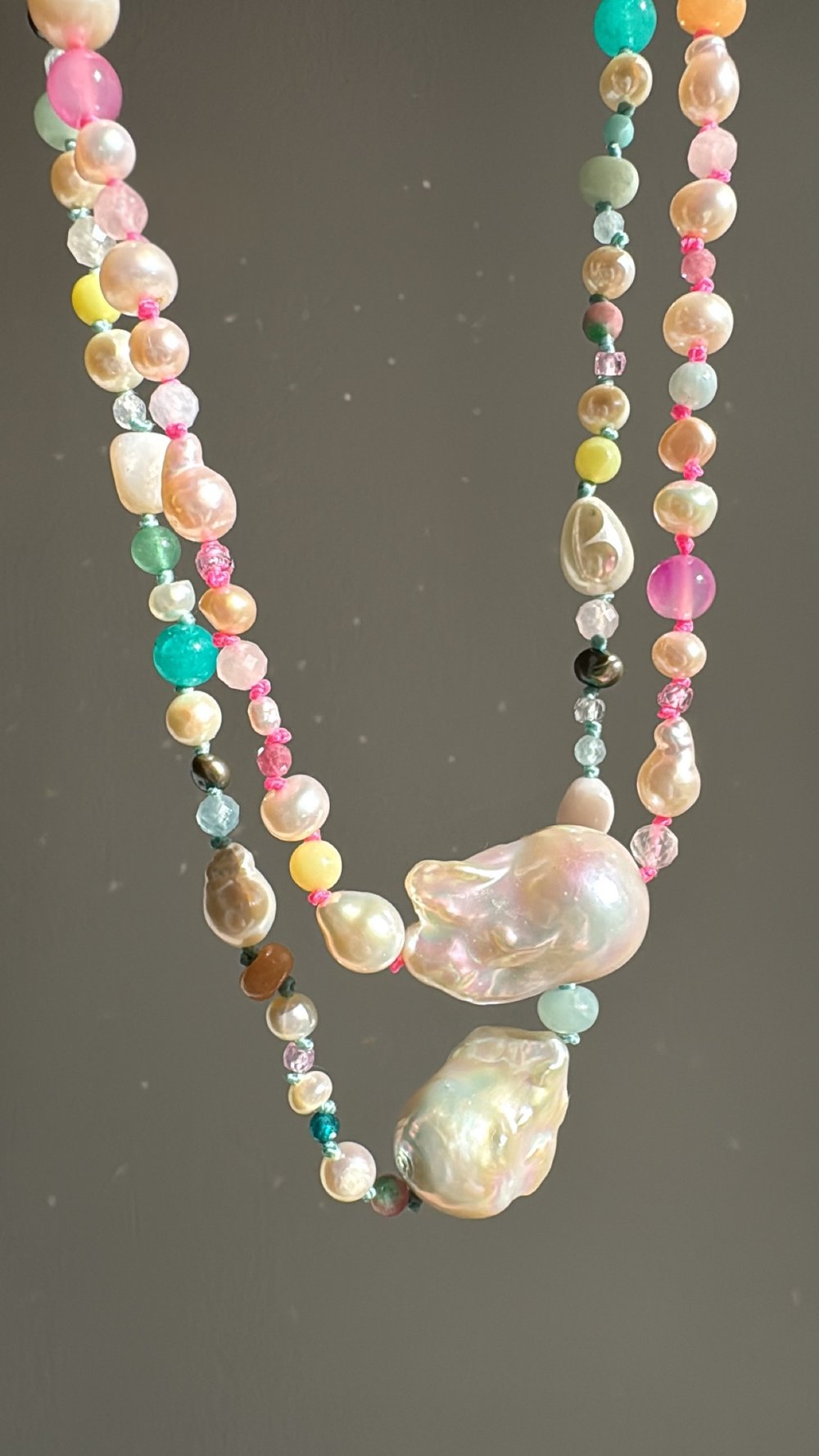 Image of Bright Multi Gem Pearl Necklace
