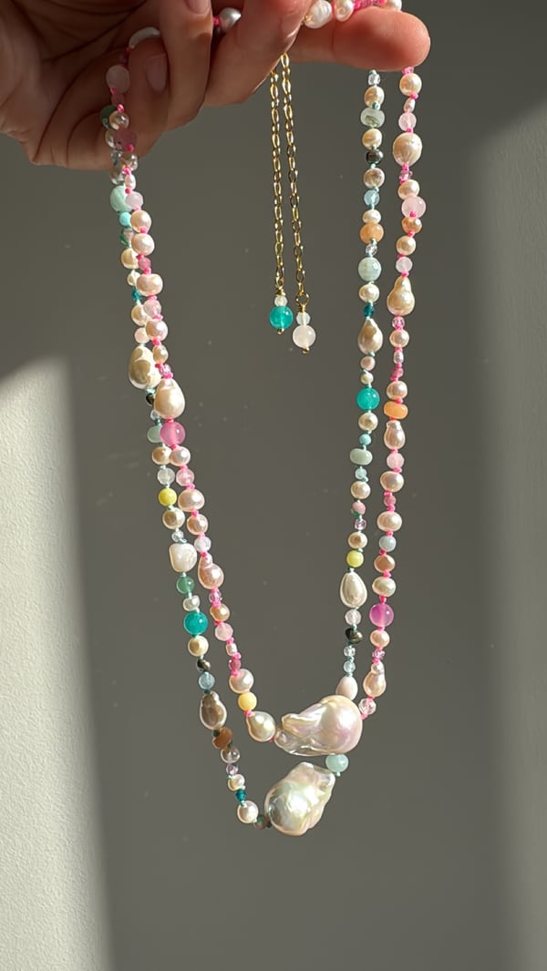 Image of Bright Multi Gem Pearl Necklace