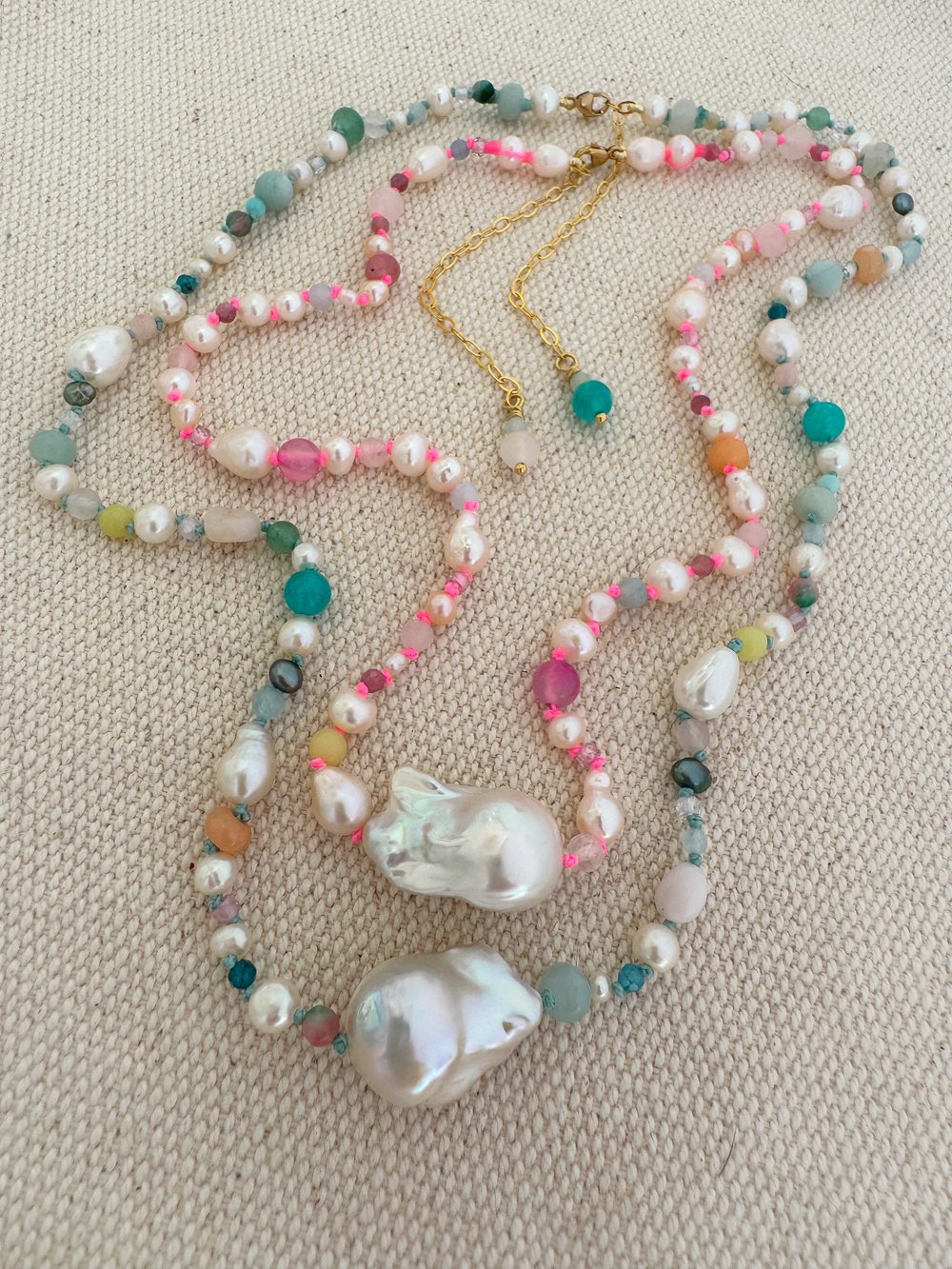Image of Bright Multi Gem Pearl Necklace
