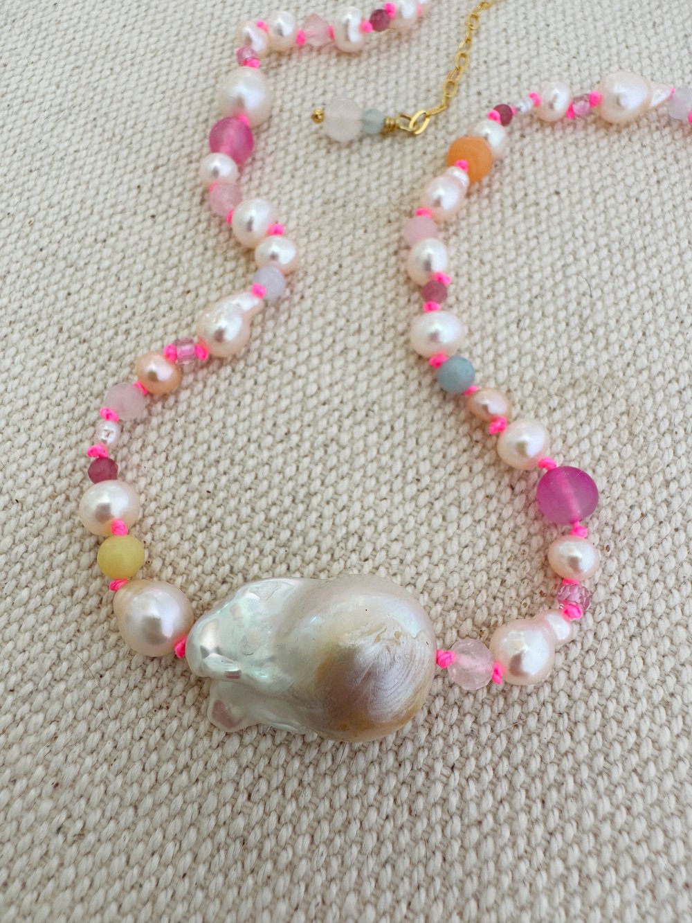 Image of Bright Multi Gem Pearl Necklace