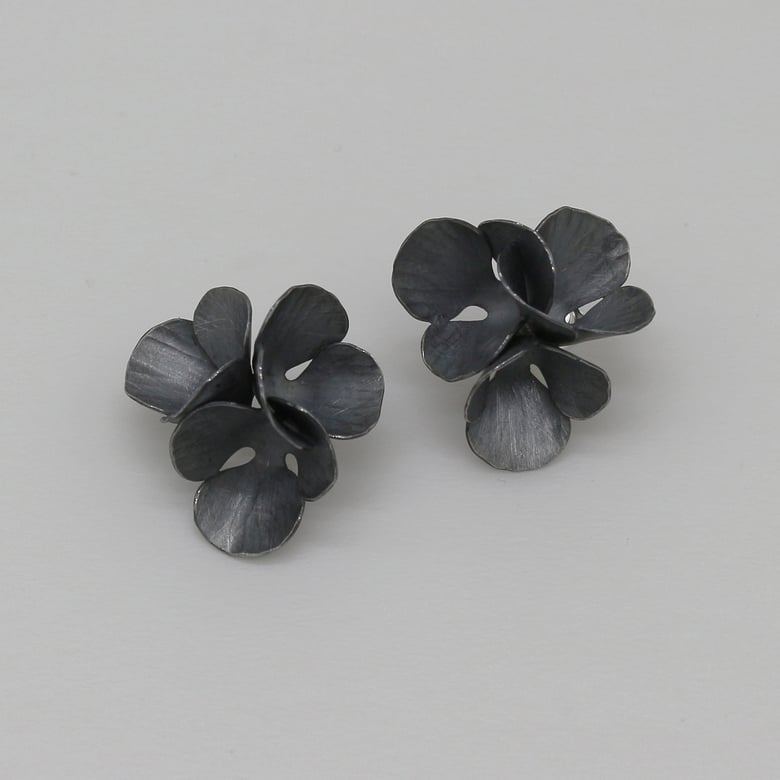 Image of oxidised cherry blossom 3 elements earrings 