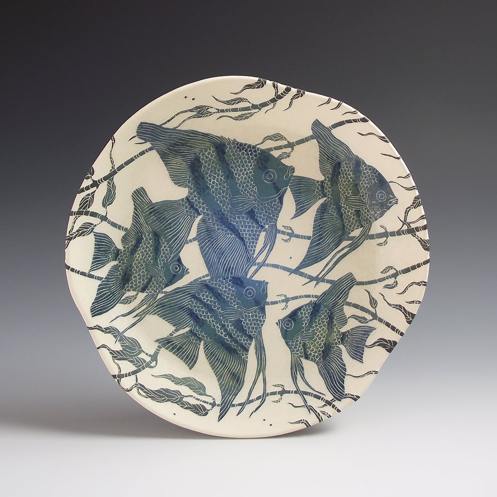 Image of Angelfish sgraffito ceramic dish