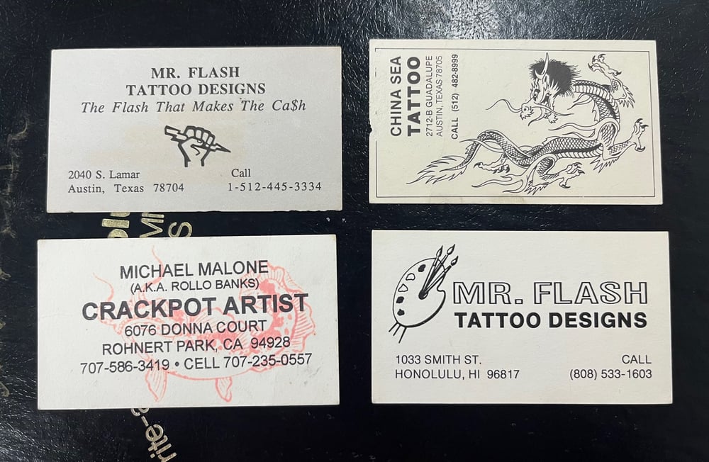 Image of Mike "Mr Flash" Malone 1987 sales ledger, business cards & other various ephemera.