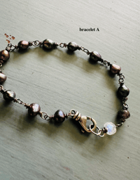 Image 2 of solstice rainbow moonstone and peacock pearl bracelet