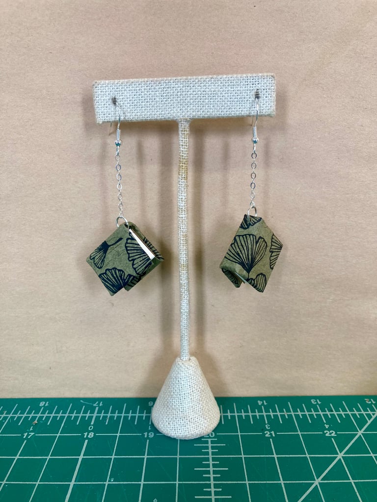 Book Earrings - Leaf Print