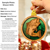 Image 2 of Merry Fishmas Christmas Wooden Ornament with GLASS Middle