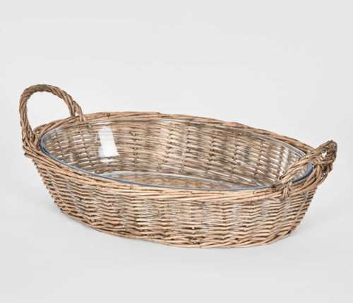 Image of Oval Rattan and Glass Serving Bowl 