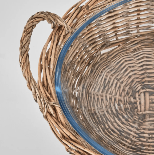 Image of Oval Rattan and Glass Serving Bowl 