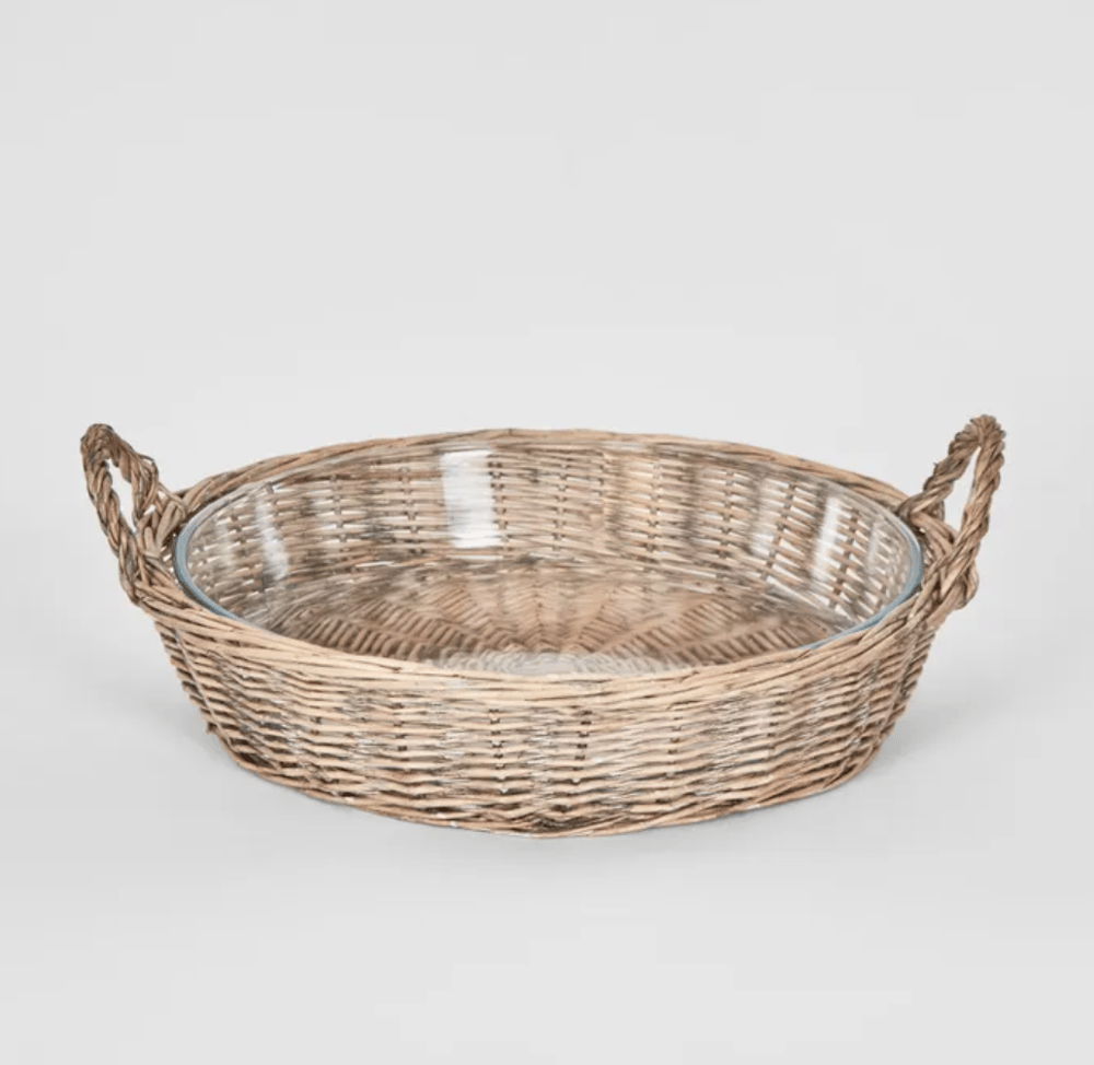 Image of Round Rattan & Glass Bowl 