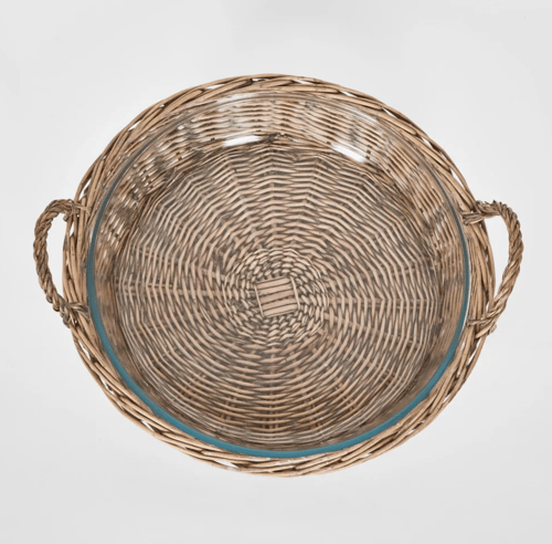 Image of Round Rattan & Glass Bowl 