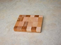 Image 1 of Wooden checkerboard Trivet made of Walnut, Maple and Cherry with Oak backboard, Small Hot Pad