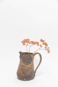 Image 1 of Large Tan Dark Brown Big Owl Family Size Pitcher