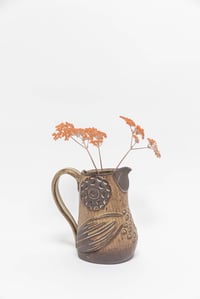 Image 2 of Large Tan Dark Brown Big Owl Family Size Pitcher