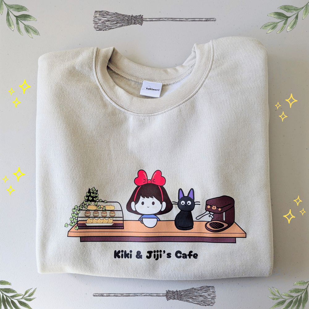 Image of Kiki & Jiji Cozy Cafe Vibes | Studio Ghibli | Unisex Crewneck Sweater 