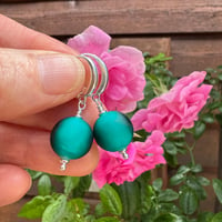 Image 5 of Dark Teal Matt Round Earrings