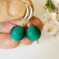 Image 4 of Dark Teal Matt Round Earrings