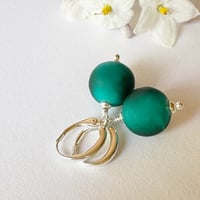 Image 1 of Dark Teal Matt Round Earrings