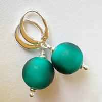 Image 3 of Dark Teal Matt Round Earrings