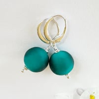 Image 7 of Dark Teal Matt Round Earrings