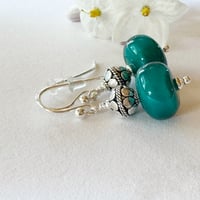 Image 1 of Shiny Teal with Turkish Silver Earrings