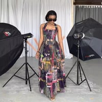 Image 1 of Printed Halter Swing Maxi