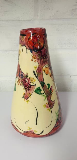 Image of Purple and red cone shape vase