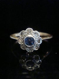 Image 1 of Edwardian 18ct yellow gold sapphire and diamond cluster ring size M 