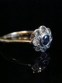 Image 2 of Edwardian 18ct yellow gold sapphire and diamond cluster ring size M 