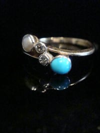 Image 3 of EDWARDIAN 18CT YELLOW GOLD TURQUOISE CULTURED PEARL AND DIAMOND RING