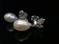 Image 2 of STUNNING 18CT WHITE GOLD MARQUIS CUT DIAMOND AND PEARL CLAW SET STUD EARRINGS