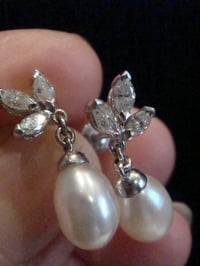 Image 4 of STUNNING 18CT WHITE GOLD MARQUIS CUT DIAMOND AND PEARL CLAW SET STUD EARRINGS