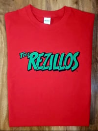 REZILLOS T-Shirt green logo on red shirt