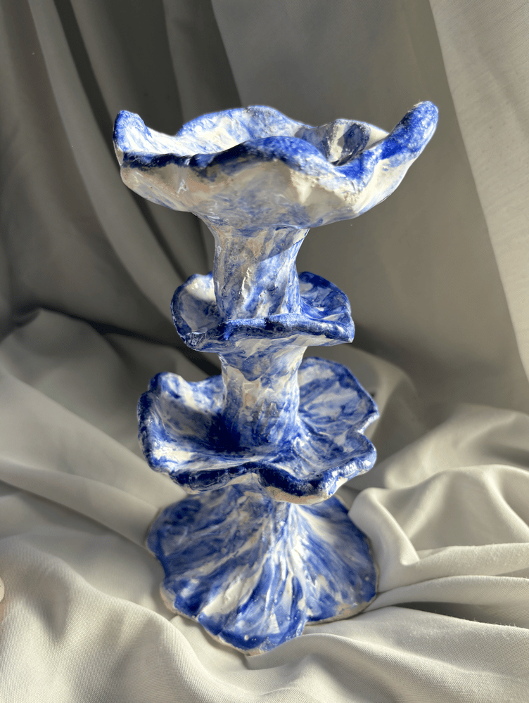 Image of Amaryllis Azul - Tall Blue and White Candle Holder