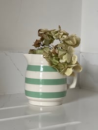 Image 1 of Vintage Green and White Stripe Ironstone Jug